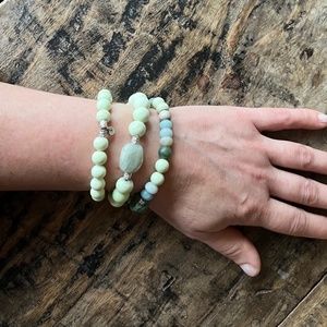 Set of 3 genuine assorted gemstone stretch bracelets